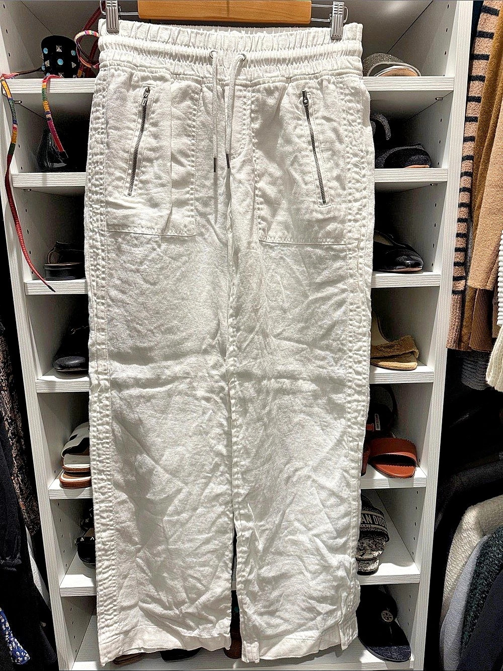 Athlet White Linen Drawstring Casual Pants